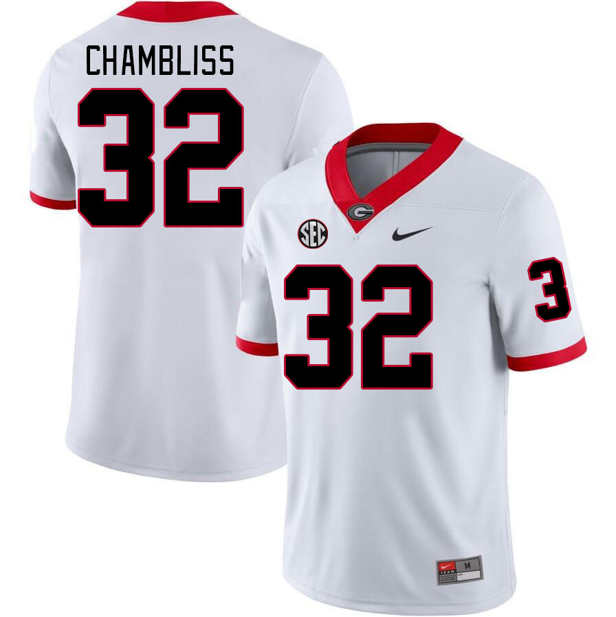 Georgia Bulldogs Men's Chaz Chambliss #32 White Stitched College UGA Football Jersey 23CK016PN